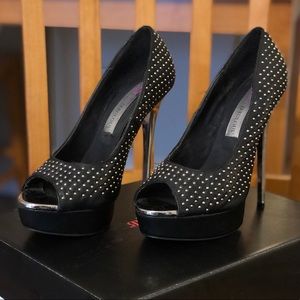 Justfab Dayani black chrome studded heels 6.5
